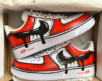 Custom Red Cartoon Drip Air Force 1, Custom Drip Air Force 1, Custom Red Air Force 1, Custom Cartoon Air Force 1, All Sizes Available