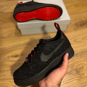 Custom Black Glitter Red Bottom Air Force 1, Custom Air Force 1, Custom Bling Air Force 1, All Sizes Available
