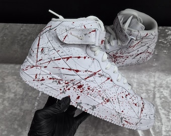 Custom Red/Gray Splatter Air Force 1 High Top, Custom Air Force 1, Custom Red/Gray Air Force 1, High Tope Air Force 1, ll Sizes Available