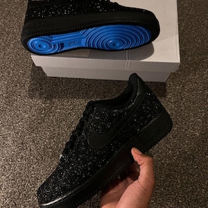 Custom Black Glitter Blue Bottom Air Force 1, Custom Air Force 1, Custom Glitter Air Force 1, Custom Bling Air Force 1, All Sizes Available