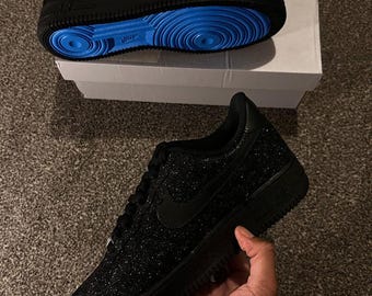 Custom Black Glitter Blue Bottom Air Force 1, Custom Air Force 1, Custom Glitter Air Force 1, Custom Bling Air Force 1, All Sizes Available