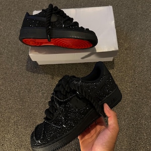 Custom Black Glitter Air Force 1, Custom Rope Laced Air Force 1, Custom Glitter Air Force 1, Custom Bling Air Force 1, All Sizes Available