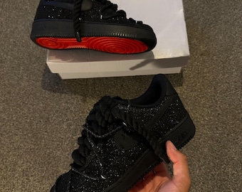 Benutzerdefinierte schwarze Glitter Air Force 1, benutzerdefinierte Seil geschnürte Air Force 1, benutzerdefinierte Glitter Air Force 1, benutzerdefinierte Bling Air Force 1, alle Größen verfügbar