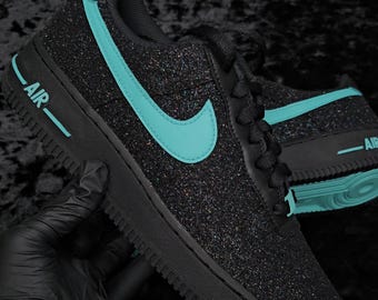 Custom Black Glitter Sky Blue Air Force 1, Custom Air Force 1, Custom Glitter Air Force 1, Custom Bling Air Force 1, All Sizes Available