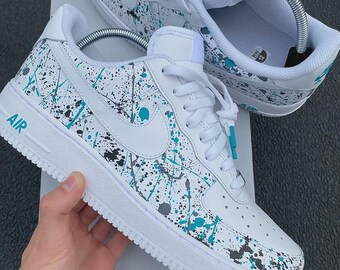 Custom Blue/Gray Splatter Air Force 1, Custom Air Force 1, Custom Splatter Air Force 1, All Sizes Available