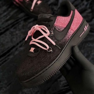 Custom Pink/Black Glitter Pink Bottom Air Force 1,Custom Glitter Air Force 1,Custom Air Force 1,Custom Bling Air Force 1,All Sizes Available