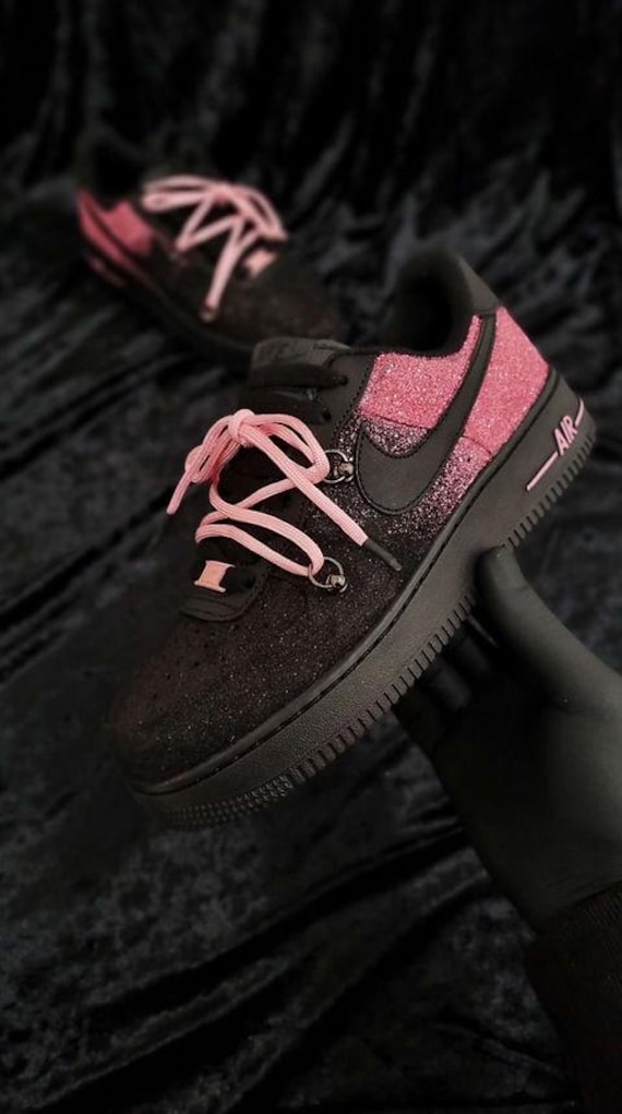 Custom Pink/black Glitter Pink Bottom Air Force 1,custom Glitter