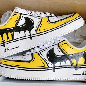 Custom Yellow Cartoon Drip Air Force 1, Custom Air Force 1, All Sizes Available, "Please Read Description Before Purchasing"