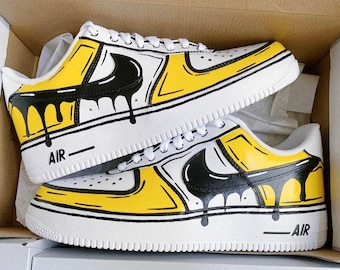 Custom Yellow Cartoon Drip Air Force 1, Custom Drip Air Force 1, Custom Yellow Air Force 1, Custom Air Force 1, All Sizes Available