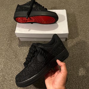 Custom Black Glitter Air Force 1, Custom Rope Laced Air Force 1, Custom Air Force 1, Custom Bling Air Force 1, All Sizes Available
