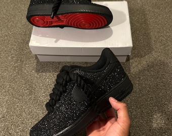 Benutzerdefinierte schwarze Glitzer Air Force 1, benutzerdefinierte Seil geschnürte Air Kraft 1, benutzerdefinierte Air Kraft 1, benutzerdefinierte Bling Air Kraft 1, alle Größen verfügbar