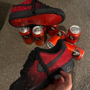 Custom Black/Red Glitter Air Force 1, Custom Rope Laced Air Force 1, Custom Glitter Air Force 1,Custom Bling Air Force 1,All Sizes Available