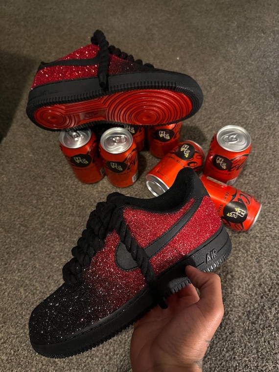 Custom Black/red Glitter Air Force 1, Custom Rope Laced Air Force