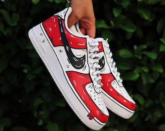 Custom Red Cartoon Drip Air Force 1, Custom Air Force 1, Custom Red Air Force 1, Custom Cartoon Air Force 1, All Sizes Available