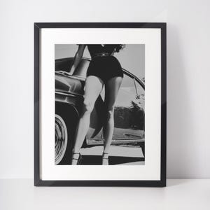 Retro Woman & Car Poster - Legs  | Black and White Poster | Retro Beauty Poster | Room Decor | Home Decor