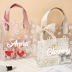 Blumenmädchen Tasche mit Namen,Transparente Blumenmädchen Tasche mit Schleife,Glücksklee Tasche für Blumenmädchen,Brautjungfer Geschenk,Tasche für Blumenmädchen