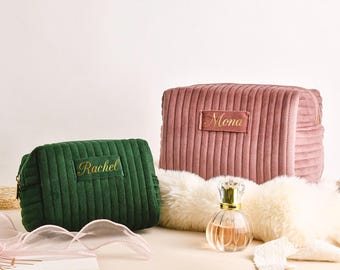 Custom Velvet Cosmetic Bag with Name,Bridesmaid Cosmetic Bag,Personalized Makeup Bag,Travel Toiletry Bag, Bridesmaid Proposal, Gift for Her