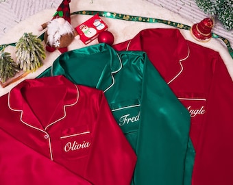 Personlig familjejulpyjamas, julpyjamasset för vuxna barn, matchande julpyjamas med namn, familjepyjamasset, julklappar