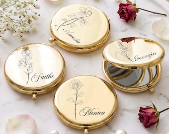 Personalized Makeup Mirror with Name,Custom Bridesmaid Gifts,Engraved Pocket Mirror,Wedding Gifts,Birthday Keepsake Gifts,Bridal Party Gift