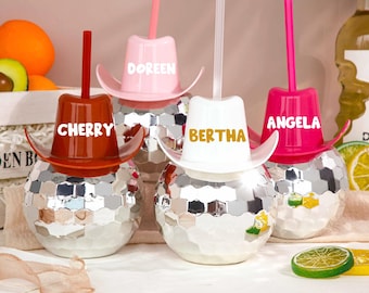 Personalized Disco Ball Cups,Disco Ball Cup with Hat,Bridesmaid Gift Tumbler,Bachelorette Party Cup,Disco Ball Tumblers,Bridal Party Favors
