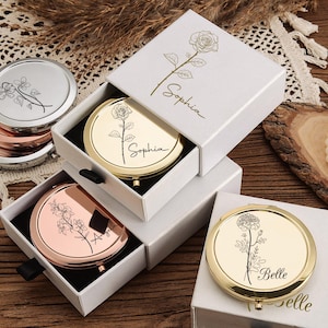 Personalized Makeup Mirror with Name,Custom Bridesmaid Gifts,Engraved Pocket Mirror,Wedding Gifts,Birthday Keepsake Gifts,Bridal Party Gift