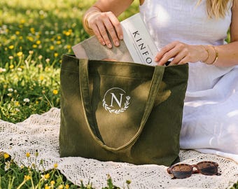 Bolso de pana bordado personalizado, bolso de regalo para dama de honor, bolso de mano con nombre personalizado y cremallera, bolso con monograma, regalo para boda, bolso de hombro.