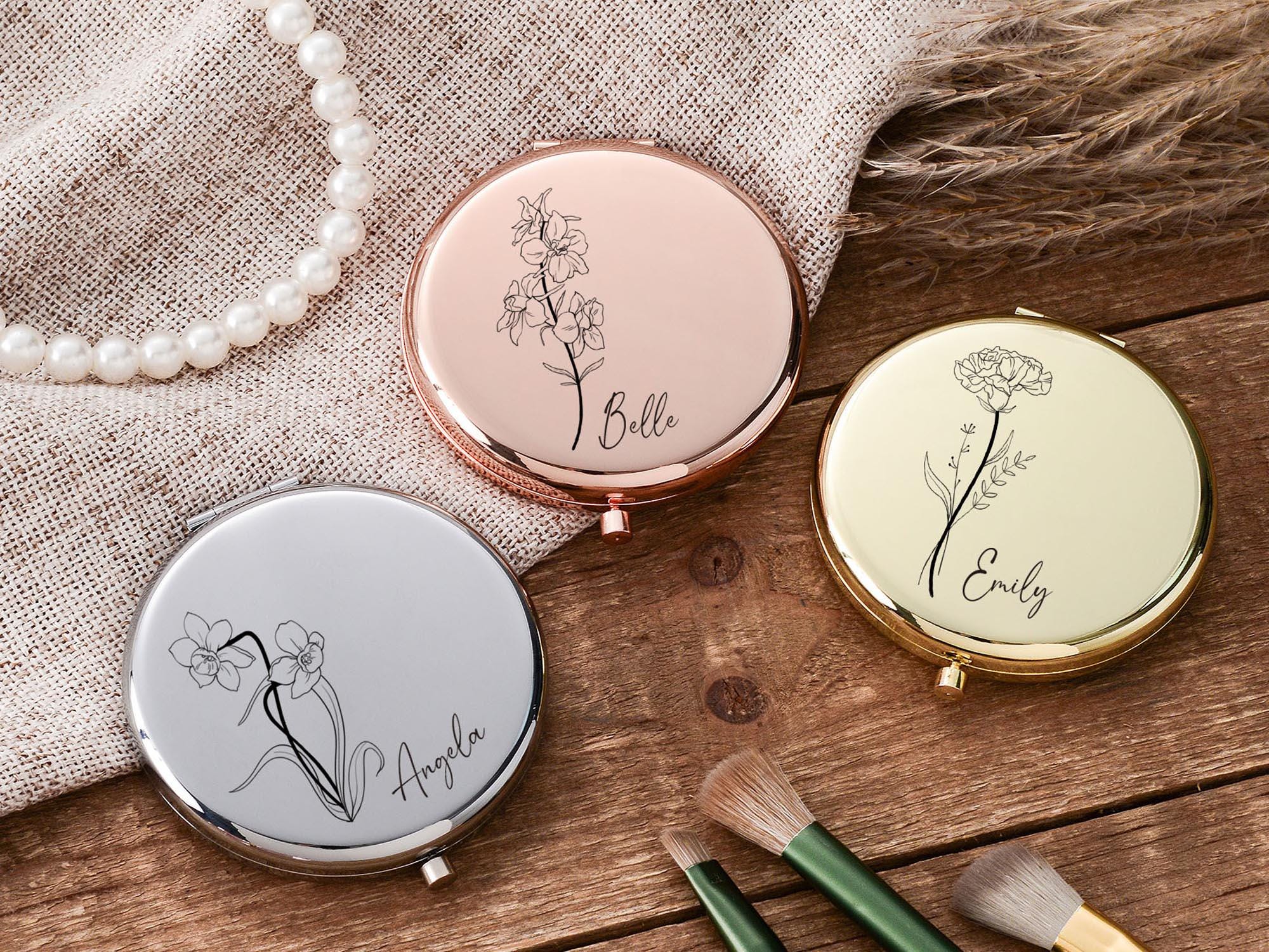 Personalized Makeup Mirror with Name,Custom Bridesmaid Gifts,Engraved Pocket Mirror,Wedding Gifts,Birthday Keepsake Gifts,Bridal Party Gift