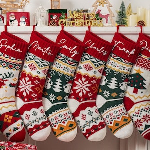 Meias de Natal bordadas 2025, meias de Natal com nome, meias de malha personalizadas para a família, meias com monograma, presentes de Natal para a família