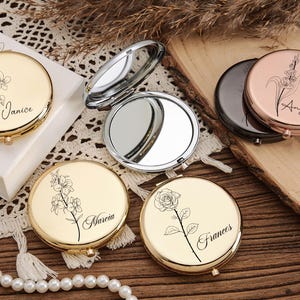 Personalized Makeup Mirror with Name,Custom Bridesmaid Gifts,Engraved Pocket Mirror,Wedding Gifts,Birthday Keepsake Gifts,Bridal Party Gift image 3