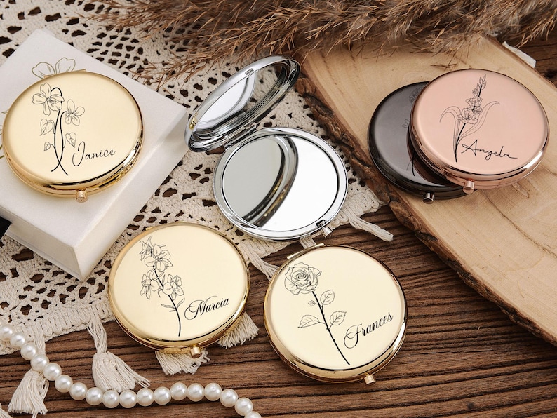 Personalized Makeup Mirror with Name,Custom Bridesmaid Gifts,Engraved Pocket Mirror,Wedding Gifts,Birthday Keepsake Gifts,Bridal Party Gift image 3