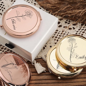 Personalized Makeup Mirror with Name,Custom Bridesmaid Gifts,Engraved Pocket Mirror,Wedding Gifts,Birthday Keepsake Gifts,Bridal Party Gift image 4