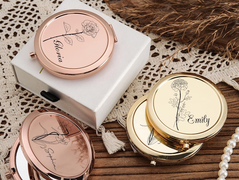 Personalized Makeup Mirror with Name,Custom Bridesmaid Gifts,Engraved Pocket Mirror,Wedding Gifts,Birthday Keepsake Gifts,Bridal Party Gift image 4