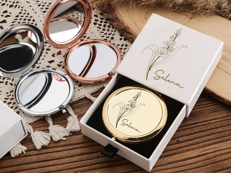 Personalized Makeup Mirror with Name,Custom Bridesmaid Gifts,Engraved Pocket Mirror,Wedding Gifts,Birthday Keepsake Gifts,Bridal Party Gift image 7