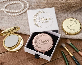 Personalized Bridesmaid Makeup Mirror,Custom Engraved Pocket Mirror,Birthday Gifts,Wedding Keepsake Gift,Bridal Party Gift,Gift for Her