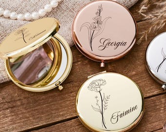 Custom Bridesmaid Makeup Mirror,Personalized Engraved Wedding Favor,Birthday Gift,Bridal Party Gift for Her,Laser Carving Mirror with Name