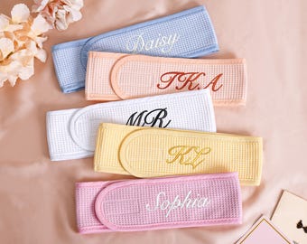 Diadema de spa personalizada, diadema bordada personalizada para el cuidado de la piel, regalo para dama de honor, diadema de maquillaje, diadema de tela de rizo, regalo para despedida de soltera