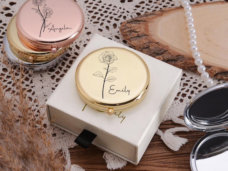 Personalized Makeup Mirror with Name,Custom Bridesmaid Gifts,Engraved Pocket Mirror,Wedding Gifts,Birthday Keepsake Gifts,Bridal Party Gift image 14
