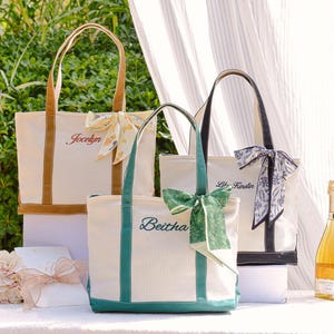 Benutzerdefinierte LOGO Brautjungfer Einkaufstasche, personalisierte Canvas Einkaufstasche, gestickte Strandhandtaschen, Bachelorette Geschenk, Schultasche mit Namen, Geschenk für Sie