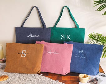 Personalized Corduroy Tote Bag,Bridesmaid gift bag,Custom Name Tote Bag,Wedding Party Gift,Bag with Zipper,Monogram Bag,Wedding Party Gift