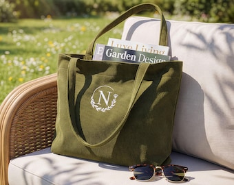 Personalized Embroidered Corduroy Tote,Bridesmaid Gift Bag,Custom Name Tote Bag with Zipper,Monogram Bag, Wedding Party Gifts,Shoulder Bag