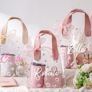 Personalized Bridesmaid Gift Bag with Name,Custom Wedding Gift Bag with Ribbon,Transparent Thank You Gift Bag,Welcome Flower Girl Gift Bag