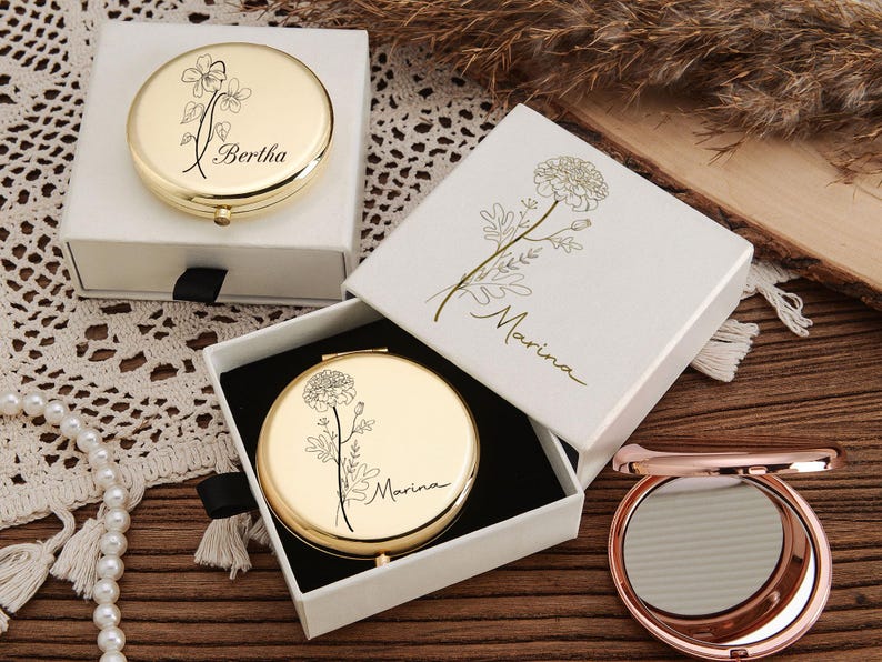 Personalized Makeup Mirror with Name,Custom Bridesmaid Gifts,Engraved Pocket Mirror,Wedding Gifts,Birthday Keepsake Gifts,Bridal Party Gift image 6