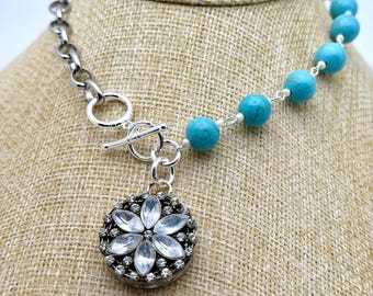 Diamond Flower Soldered Glass Necklace with Bead Chain