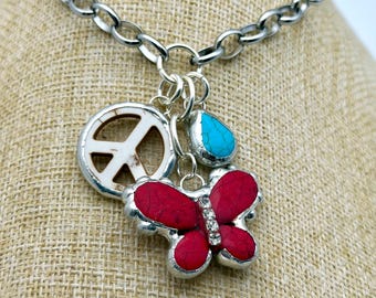 Butterfly Hot Pink Soldered Necklace Cluster