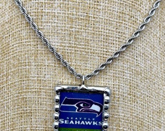 Seahawks Glass Soldered Necklace