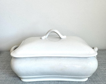 Antique The Wick China Co Ironstone Lidded Vegetable Serving Dish, Stained, late 1800s