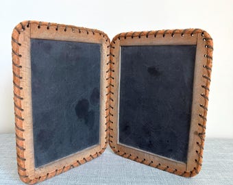 Antique Early Children's Double-Slate and Double-Sided Slate Chalkboards with Bound Edges, Primitive,