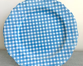 Vintage Linda Ironstone Blue and White Gingham Scalloped Dinner Plate, Sold Separately, 10.5" diameter