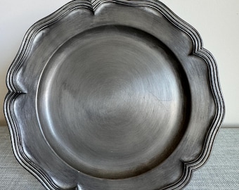 Vintage Colonial Casting Co. Pewter Scalloped Dinner Plates, Meriden Connecticut, SOLD INDIVIDUALLY, Primitive, 20th century, Country