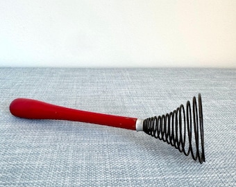 Vintage Retro Coil Small Whisk with Red Wooden Handle, Country Kitchen, Kitchen Decor